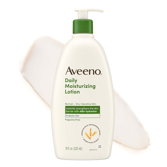 Aveeno front packaging 18oz showing product and clear benefits