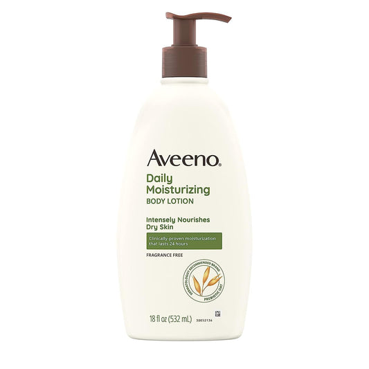 Aveeno front packaging 18 oz bottle showing label and brand for trusted hydration