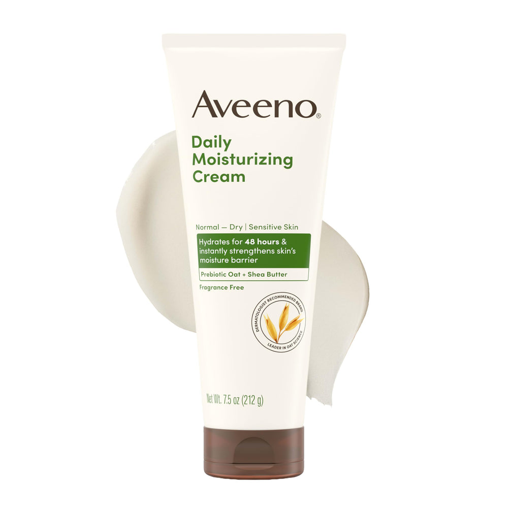 Aveeno front packaging showing 7.5 fl oz tube and product benefit