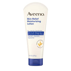 Aveeno front packaging showing 8 oz bottle and soothing benefits