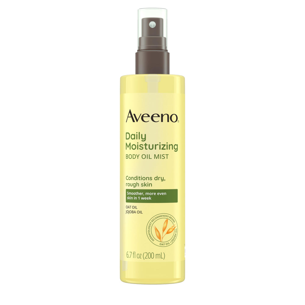 Aveeno front packaging showing bottle and brand for easy identification and benefit