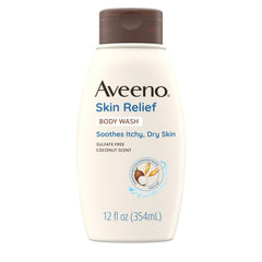 Aveeno front packaging showing coconut body wash, gentle cleansing benefit