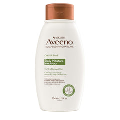 Aveeno front packaging showing oat milk shampoo and moisturizing benefits