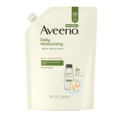 Aveeno front pouch showing product and refill benefit