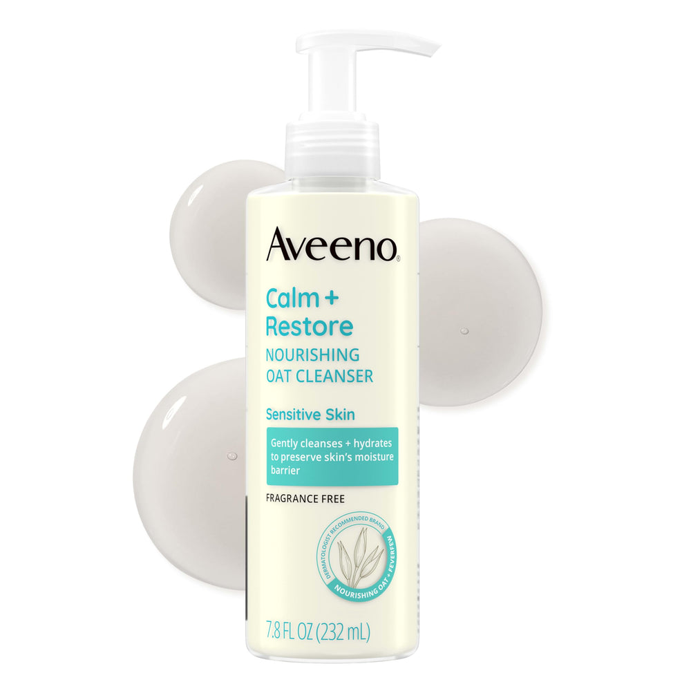 Aveeno front pump bottle showing packaging and easy dispensing benefit