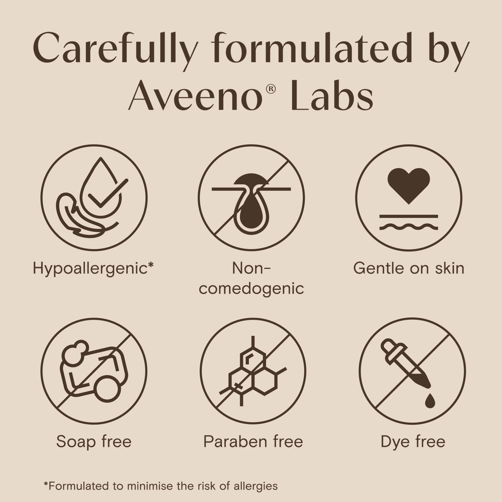 Aveeno ingredient list label detail showing clean formula benefits