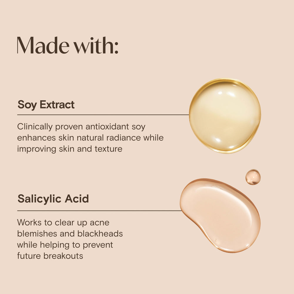 Aveeno soy extract ingredient visual emphasizing tone-improving benefit