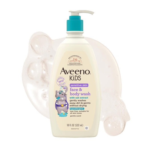 Aveeno Baby front pump bottle showing product and size benefit