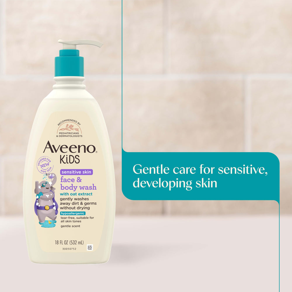 Aveeno Baby child washing in bathtub showing tear-free comfort