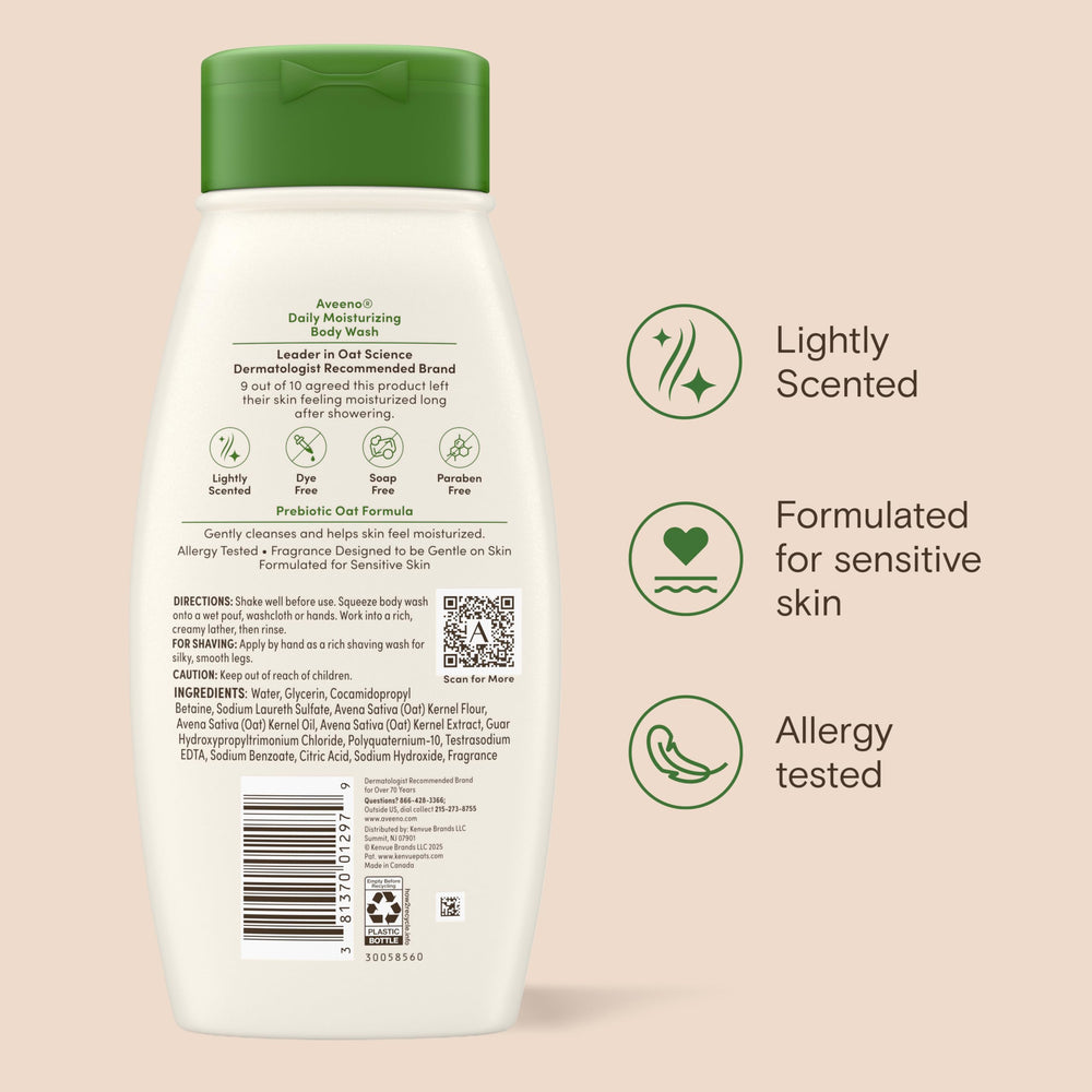 Bathroom lifestyle scene with Aveeno bottle indicating calm, daily ritual