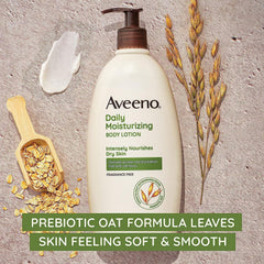 Aveeno lotion texture swatch on skin highlighting fast-absorbing, non-greasy finish