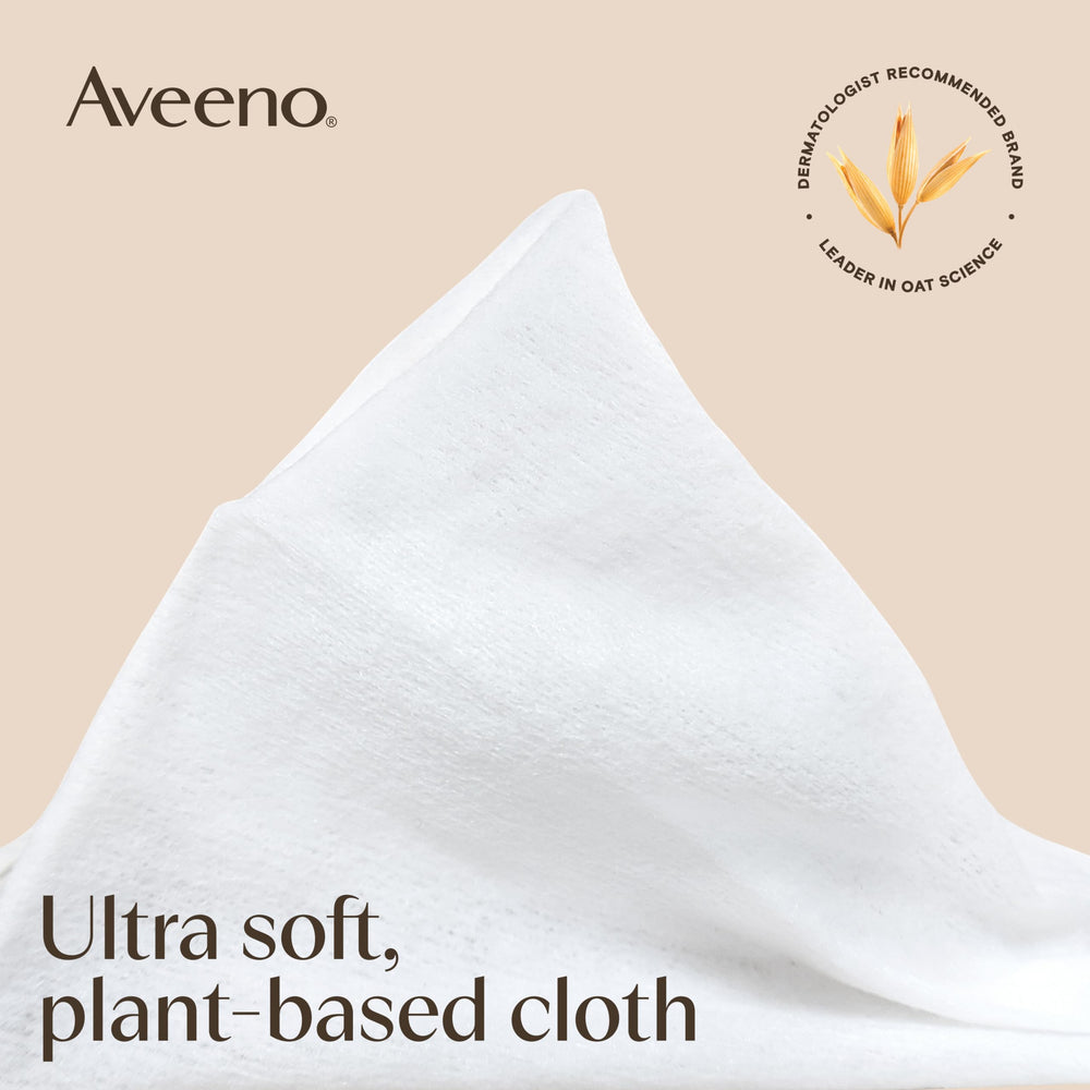 Aveeno resealable pouch open to show moisture retention and travel convenience