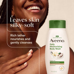 Aveeno 18 fl oz bottle next to common items for size reference