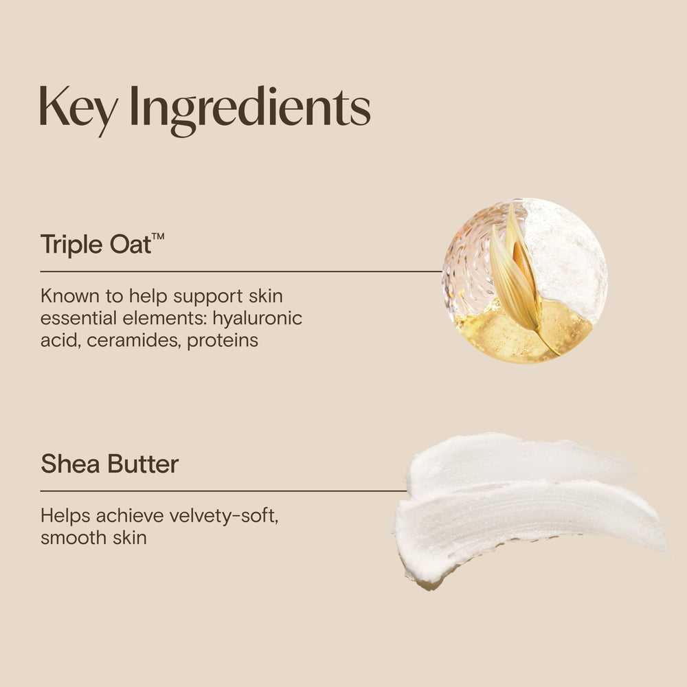 Aveeno bottle held in hand demonstrating 18 fl oz size and portability