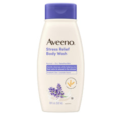 Aveeno bottle front packaging showing label and calming lavender scent benefit
