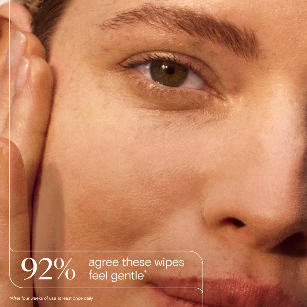 Aveeno wipe removing mascara around eye with gentle, ophthalmologist-tested care