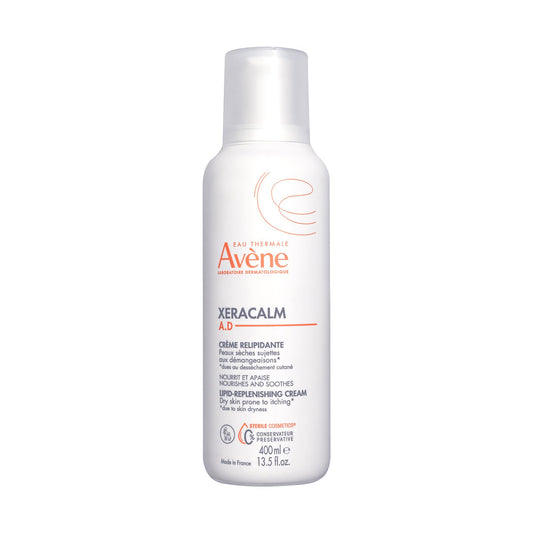 Avène XeraCalm A.D pump front view showing hygienic dispenser and generous size