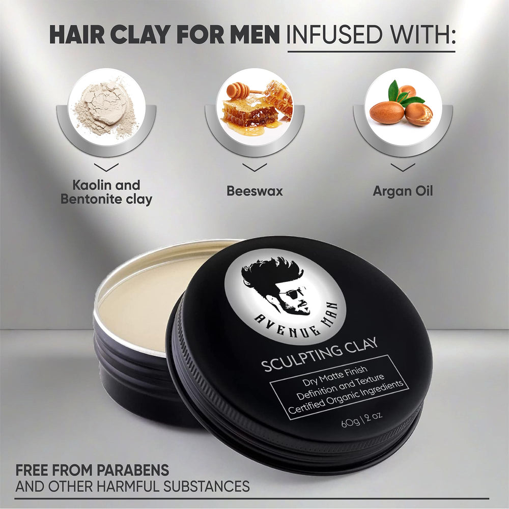 Avenue Man open tin close-up showing clay texture and easy scoopability