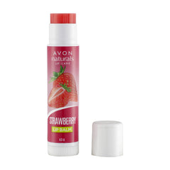 AVON Naturals strawberry lip balm front packaging showing tube and label for easy identification