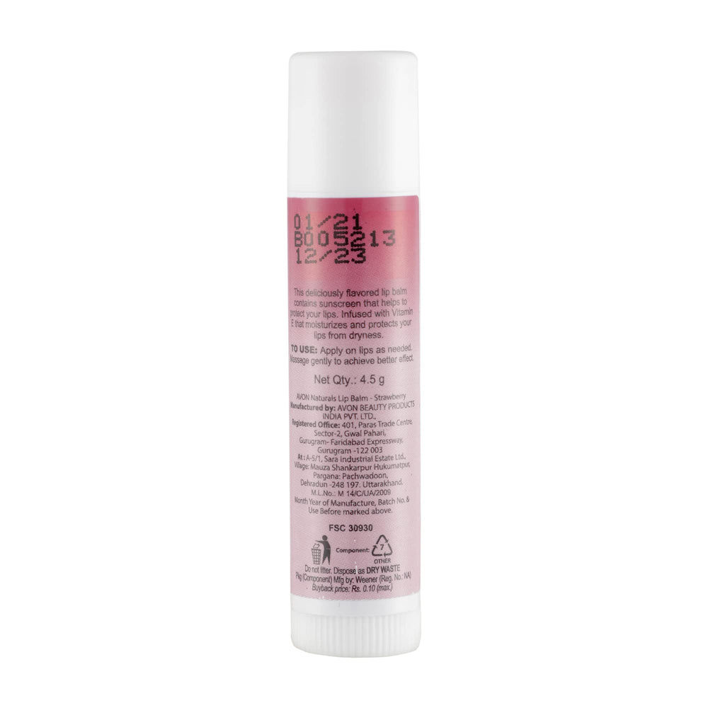 AVON Naturals strawberry lip balm texture close-up displaying smooth buttery finish for quick glide