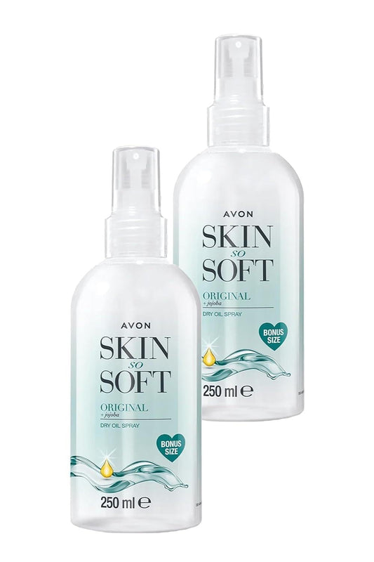 AVON SKIN SO SOFT front packaging showing two bottles and value offer