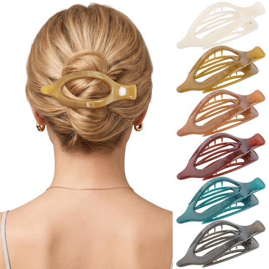 AWAYTR amber brown pack front showing six flat hair clips for versatile styling