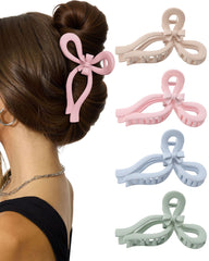 AWAYTR front view of four bow clips showing colors and shape, stylish and practical