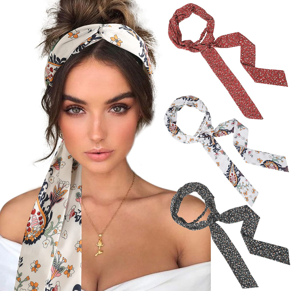 AWAYTR front view of three head wraps showing colors and packaging benefit versatile styling
