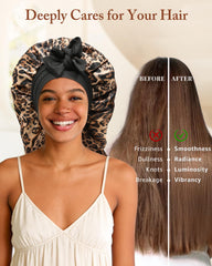 AWAYTR lifestyle in bathroom mirror showing bonnet use during skincare routine