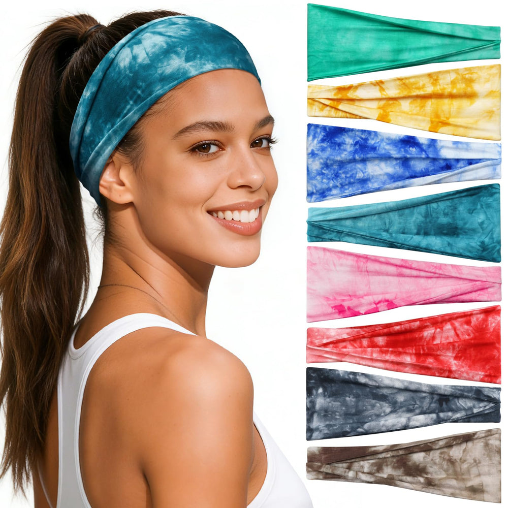 Awumbuk front pack showing eight colorful headbands and pattern variety, easy outfit matching