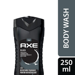 AXE Black bottle close-up label highlighting 3-in-1 convenience benefit