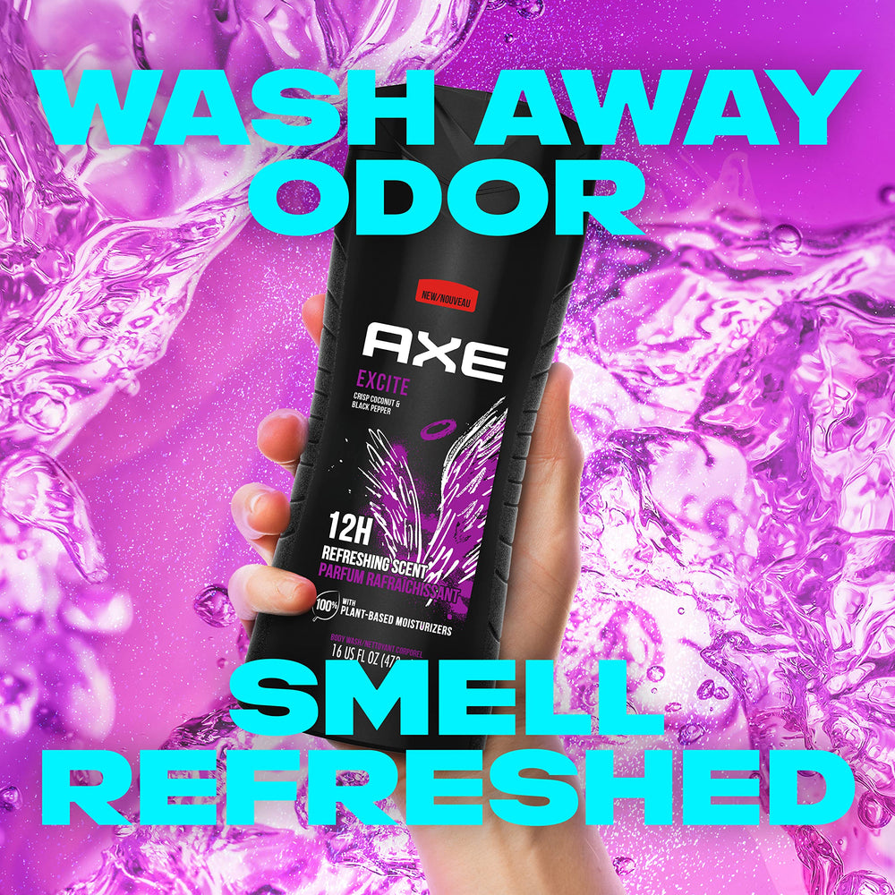 Fresh coconut and cracked black pepper beside AXE bottle highlighting fragrance notes and energy
