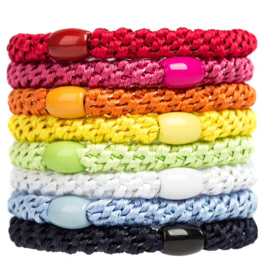 AXEN front view of 8pcs braided hair ties pack showing mixed colors and neat packaging benefit: organized storage
