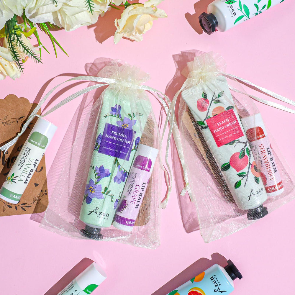 AZEN lip balm assortment display showing flavor variety and convenience