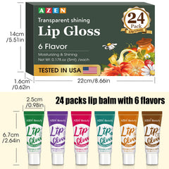 AZEN lip gloss ingredients label highlighting vitamin E and coconut oil benefits