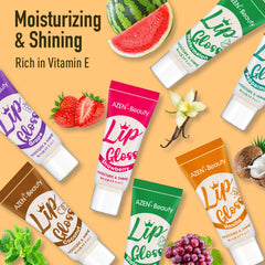 AZEN lip gloss next to coin to show compact travel-friendly size