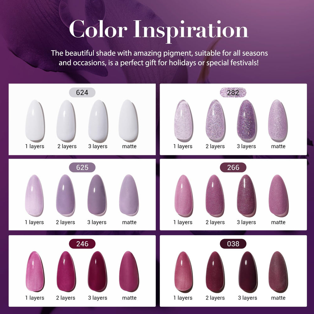AZUREBEAUTY color swatches fan displaying purple rose red glitter options