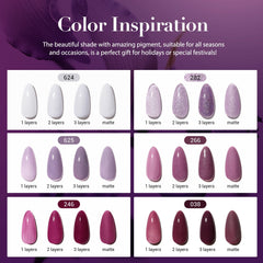 AZUREBEAUTY color swatches fan displaying purple rose red glitter options