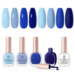 AZUREBEAUTY front packaging of four blue polishes showing coordinated shades and appeal