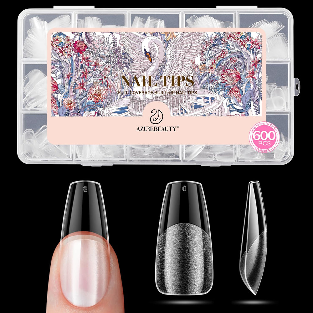 AZUREBEAUTY front packaging showing 600-piece coffin tip set and convenience