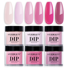 AZUREBEAUTY front packaging showing six pink dip powder jars and kit benefits