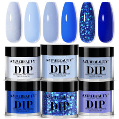 AZUREBEAUTY front packaging showing six sky blue glitter jars and benefits
