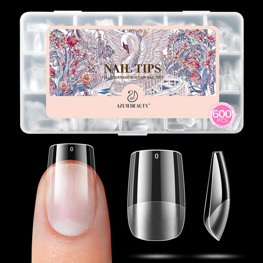 AZUREBEAUTY front packaging showing full 600-piece kit and clear tips for versatile manicures