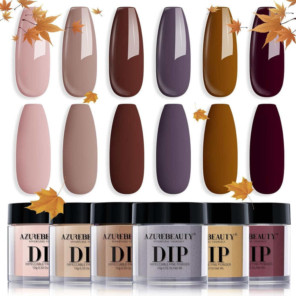 AZUREBEAUTY front packaging showing six fall dip powder jars and kit benefits