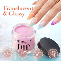 AzureBeauty hand model applying dip powder demonstrating quick lamp-free manicure benefit