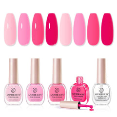 AZUREBEAUTY front view of boxed hot pink polish set showing four colors and top coat for easy gifting
