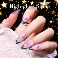 AZUREBEAUTY painted fingernail under light highlighting iridescent shift benefit