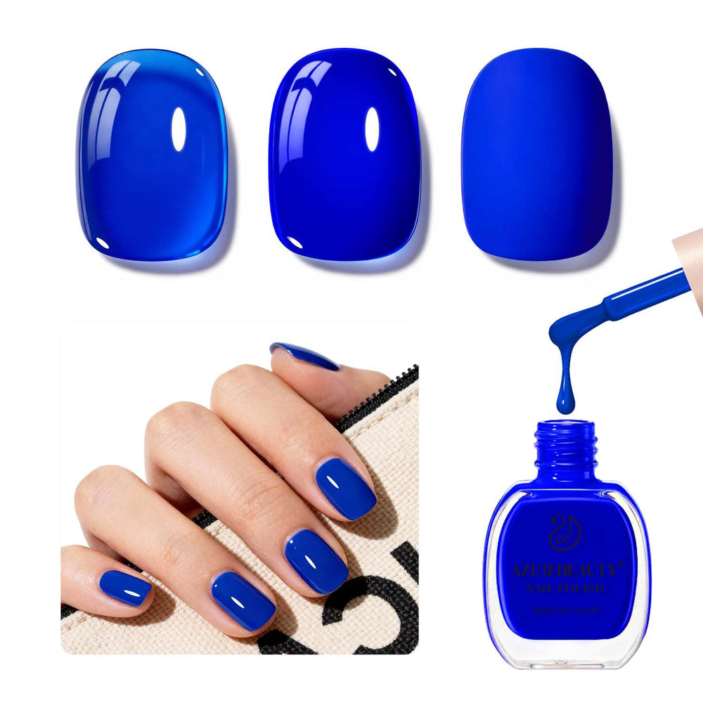 AZUREBEAUTY front bottle showing navy blue polish and portable size benefit