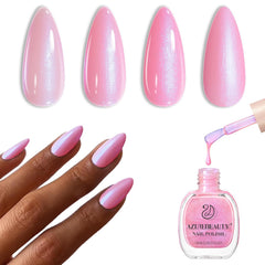 AZUREBEAUTY front bottle shot showing pearlescent pastel pink polish and neat packaging