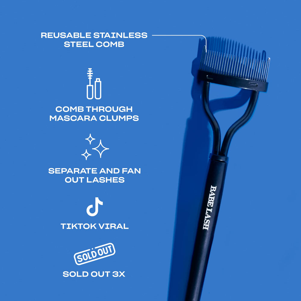 BABE ORIGINAL beside mascara tube for scale showing compact travel-friendly size